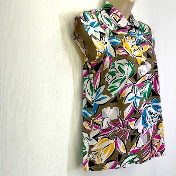 Christian Dior Sport -Colorful Floral Pattern Cutout 3 Button Short Sleeve Top S - Picture 5 of 13